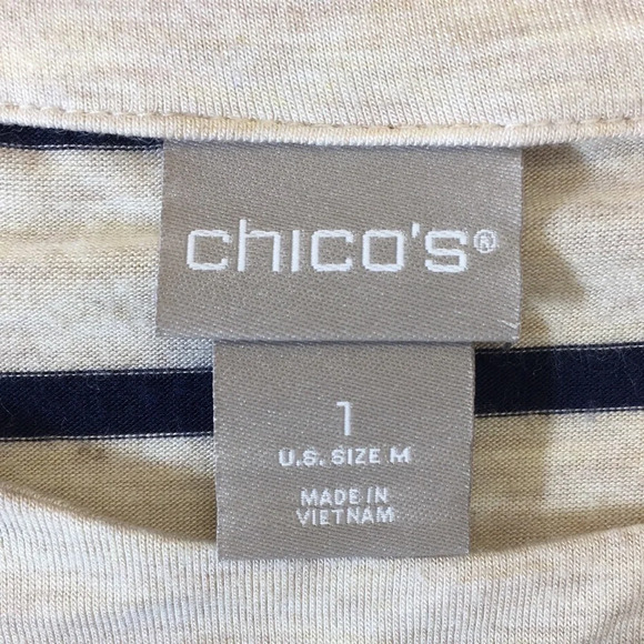 Chico's Cream Blue Striped 3/4 Sleeve Tee Womens‎ 1 Medium T Shirt Ruffle Sleeve - Picture 5 of 11